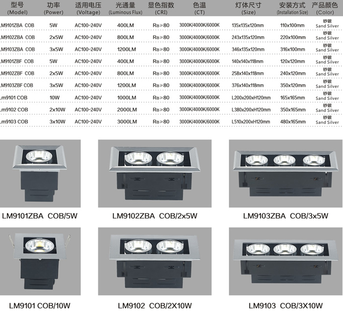 COB豆膽燈LM9101ZBA 2×5W規(guī)格說明